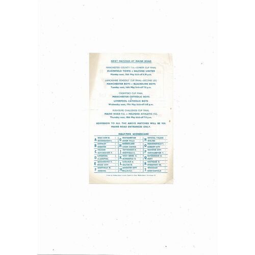 Manchester City v Derby County Central League Football Programme 1966/67