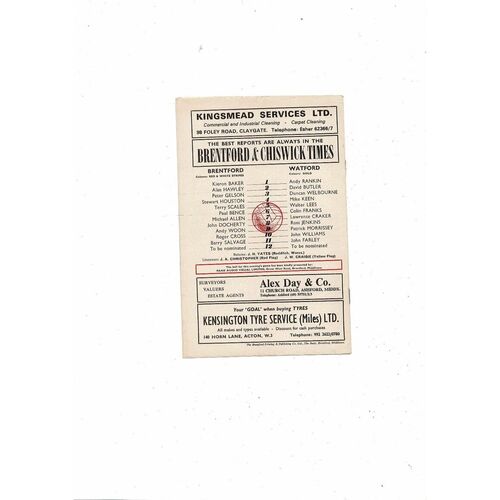 1972/73 Brentford v Watford Football Programme