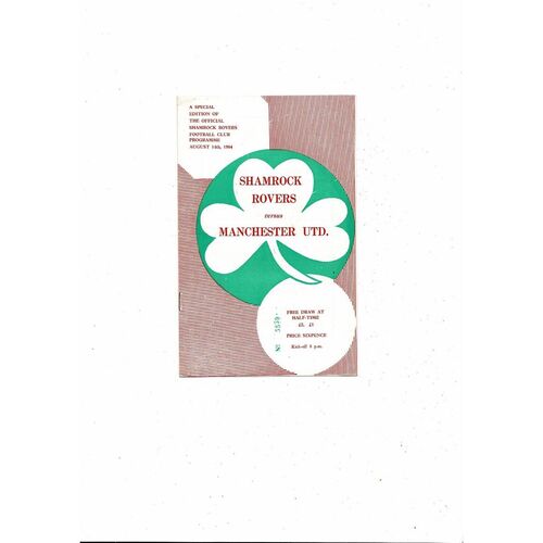 Shamrock Rovers v Manchester United Friendly Football Programme 1964/65