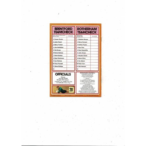 1979/80 Brentford v Rotherham United Football Programme