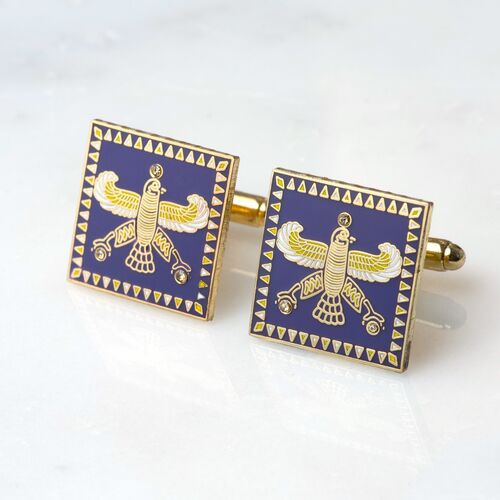 Cufflinks. The Persian Falcon. Purple with 3 Yellow Stones.
