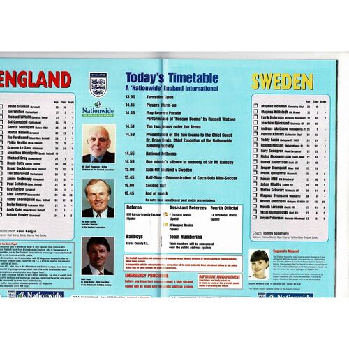 1999 England v Sweden Football Programme