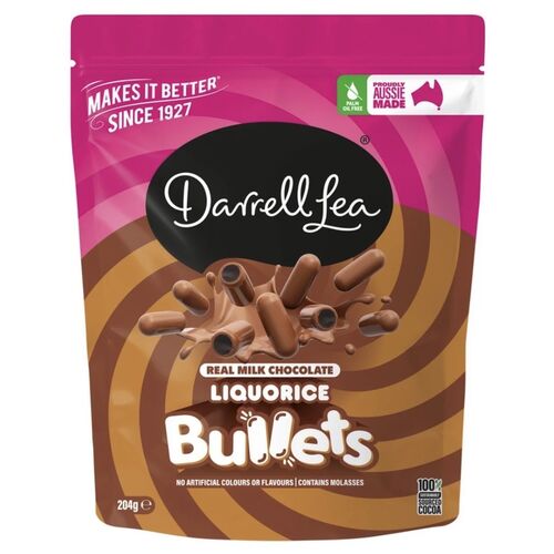 Darrell Lea Milk Chocolate Liquorice Bullets 204g