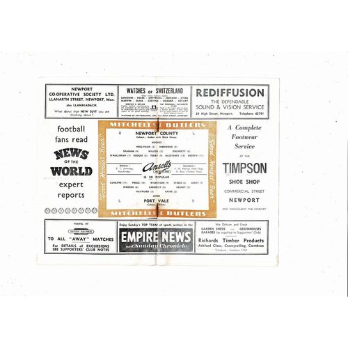 1957/58 Newport County v Port Vale Football Programme