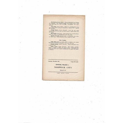 1956/57 Crystal Palace v Brentford FA Cup Football Programme