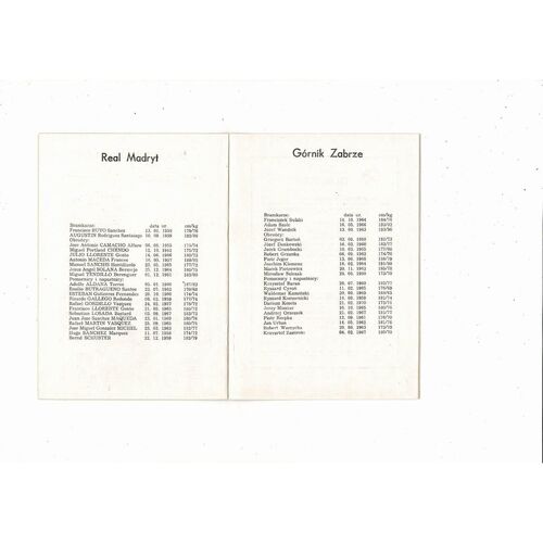 Gornik Zabrze v Real Madrid European Cup Football Programme 1988/89