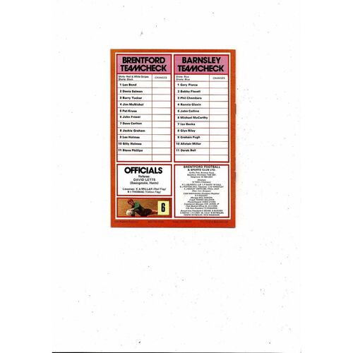 1979/80 Brentford v Barnsley Football Programme