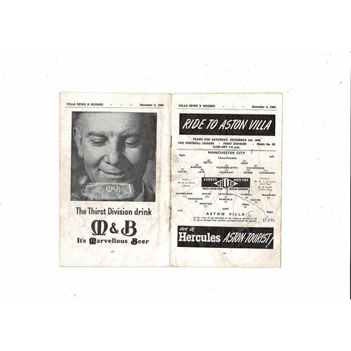 1960/61 Aston Villa v Manchester City Football Programme
