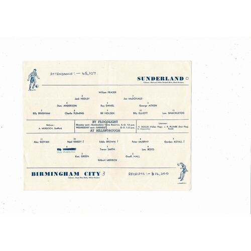 1956 Sunderland v Birmingham City FA Cup Semi Final Football Programme Copy