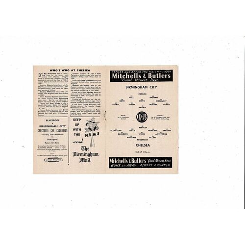 1955/56 Birmingham City v Chelsea Football Programme