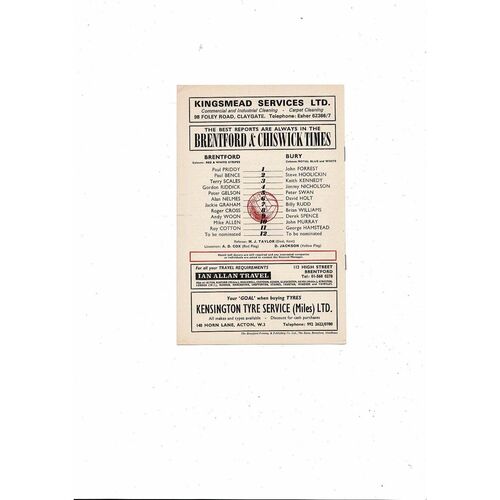 1973/74 Brentford v Bury Football Programme