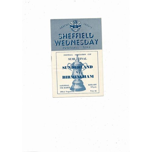 1956 Sunderland v Birmingham City FA Cup Semi Final Football Programme Copy