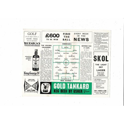Hibernian v Real Madrid Friendly Football Programme 1964/65
