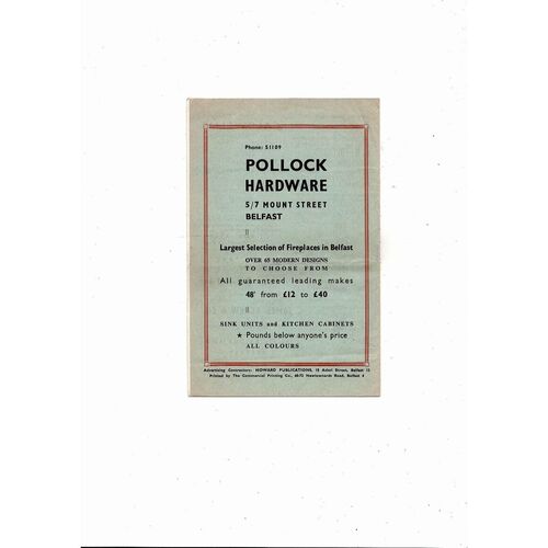 1964/65 Glentoran v Cliftonville City Cup Football Programme