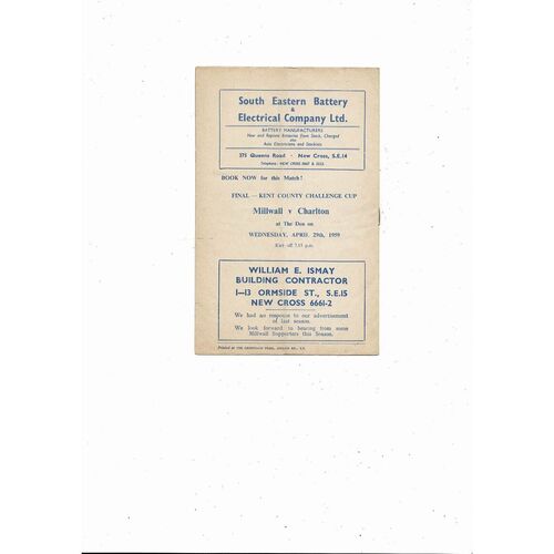 1958/59 Millwall v Coventry City Football Programme