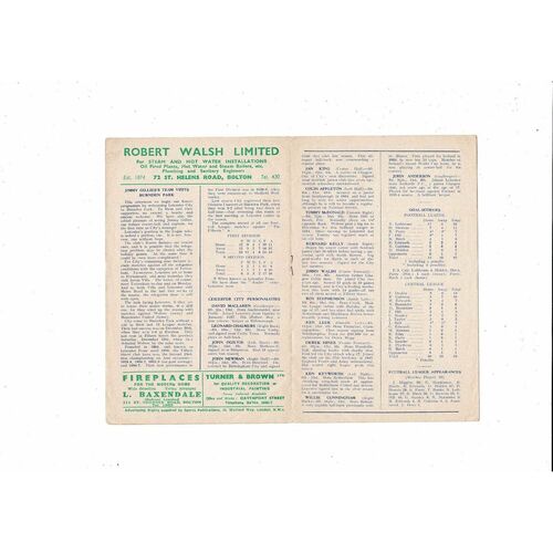 1958/59 Bolton Wanderers v Leicester City Football Programme