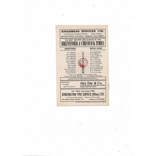 1972/73 Brentford v Bristol Rovers Football Programme