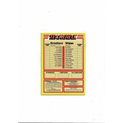 1982/83 Brentford v Wigan Athletic Football Programme