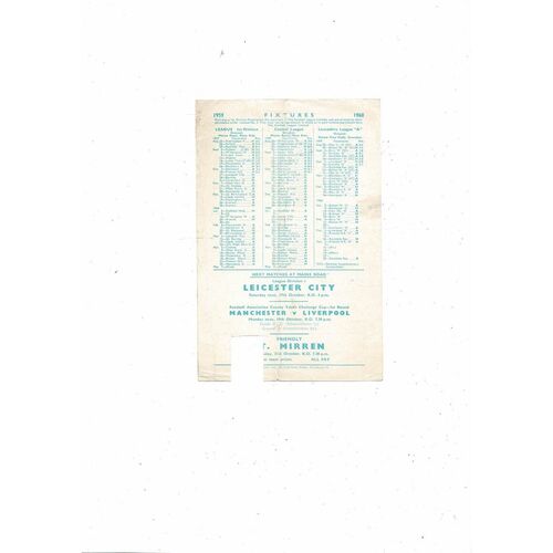 Manchester City v Bury FA Youth Cup Football Programme 1959/60