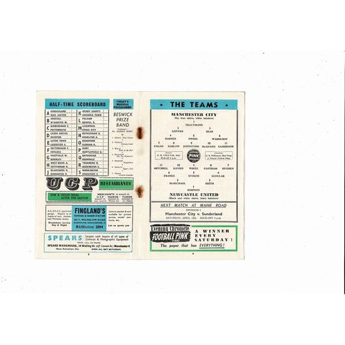 1957/58 Manchester City v Newcastle United Football Programme