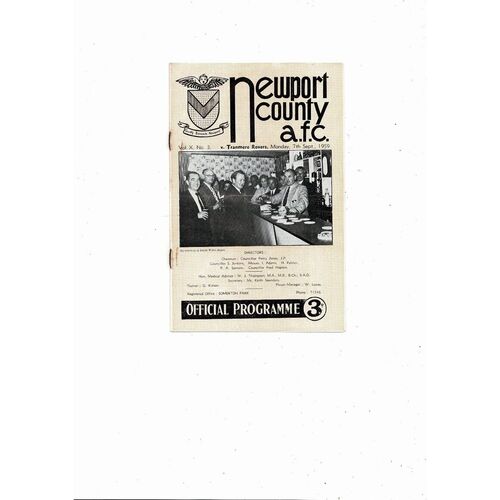 1959/60 Newport County v Tranmere Rovers Football Programme