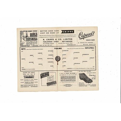 1959/60 Notts County v Hartlepool United Football Programme