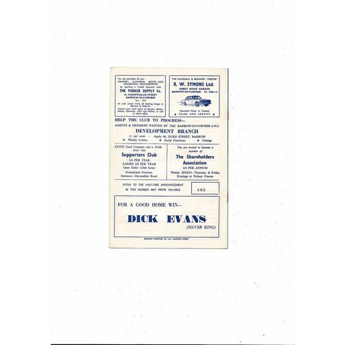 1964/65 Barrow v Aldershot Football Programme