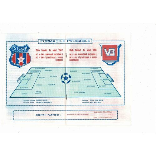Steaua Bucharest v Vejle Boldklub European Cup Football Programme 1985/86