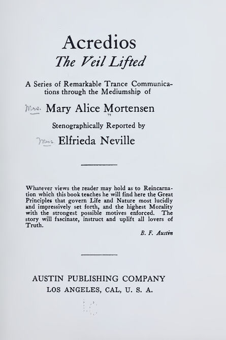 1921 | Acredios, the Veil lifted