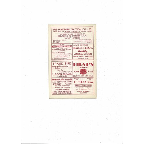 1960/61 Barnsley v Chesterfield Football Programme