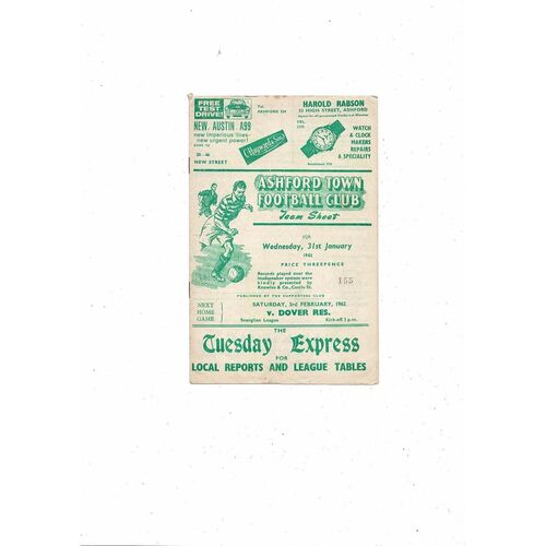 1961/62 Ashford Town v Margate Kent Cup Football Programme