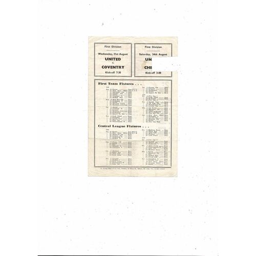 Manchester United v Manchester City Central League Football Programme 1968/69