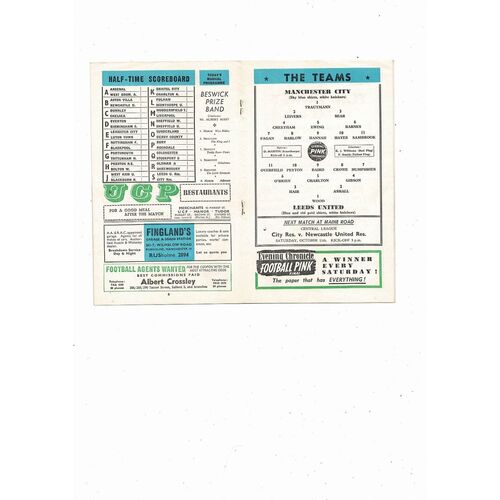 1958/59 Manchester City v Leeds United Football Programme