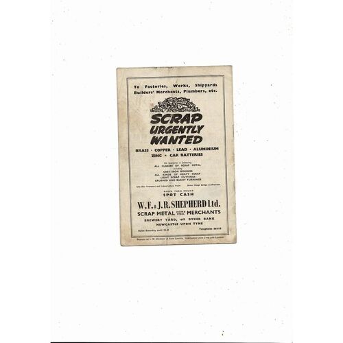 1954/55 Newcastle United v Sunderland Football Programme