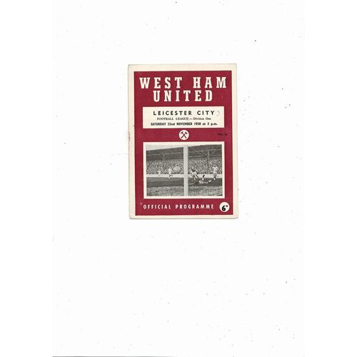 1958/59 West Ham United v Leicester City Football Programme