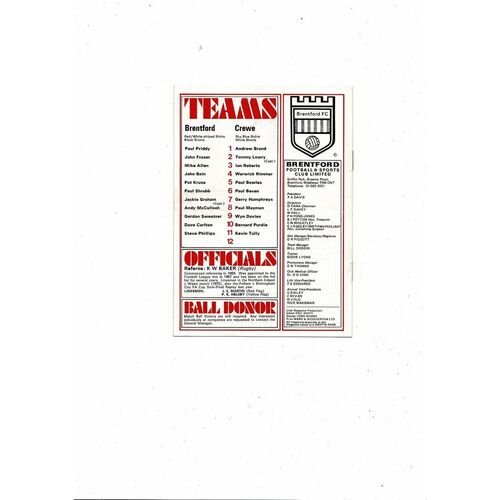 1976/77 Brentford v Crewe Alexandra Football Programme
