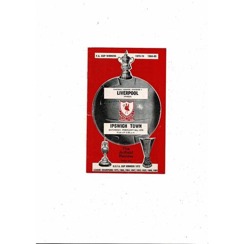 1974/75 Liverpool v Ipswich Town Football Programme