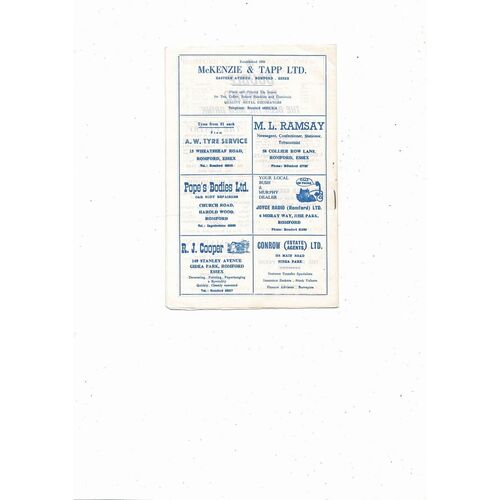 Romford v Southern League X1 Friendly Football Programme 1964/65