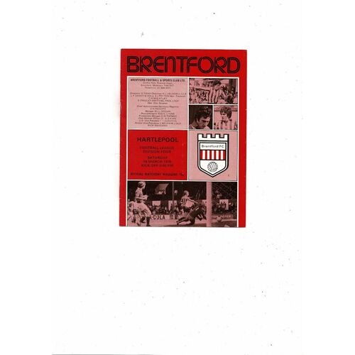 1977/78 Brentford v Hartlepool United Football Programme