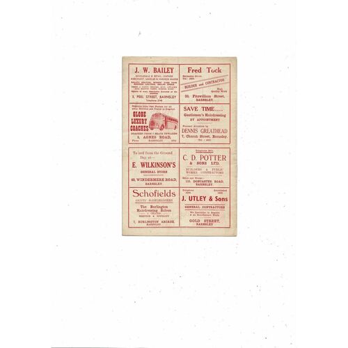 1954/55 Barnsley v Hartlepool United Football Programme