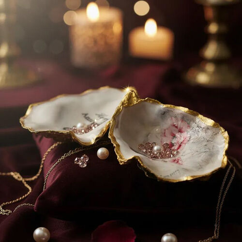 Handcrafted Oyster Shell Keepsake Box Corn Poppy Decoupage