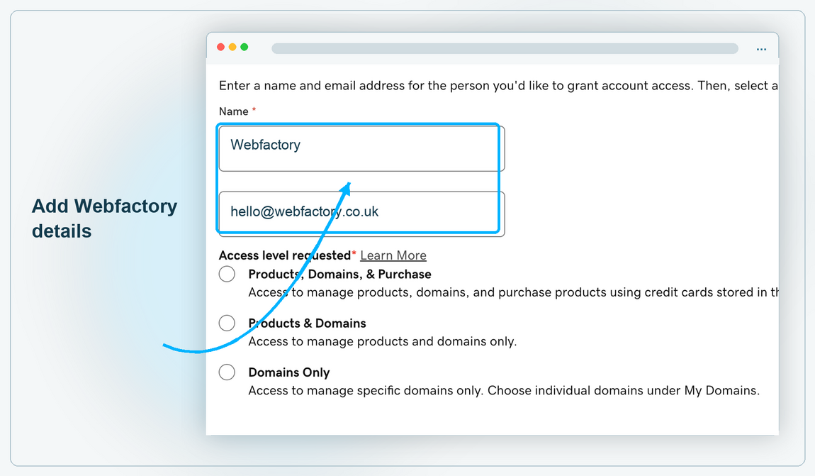 How to invite a delegate to access my GoDaddy account | Webfactory Support | Webfactory