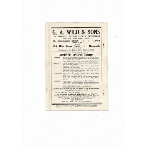 1955/56 Luton Town v Chelsea Football Programme