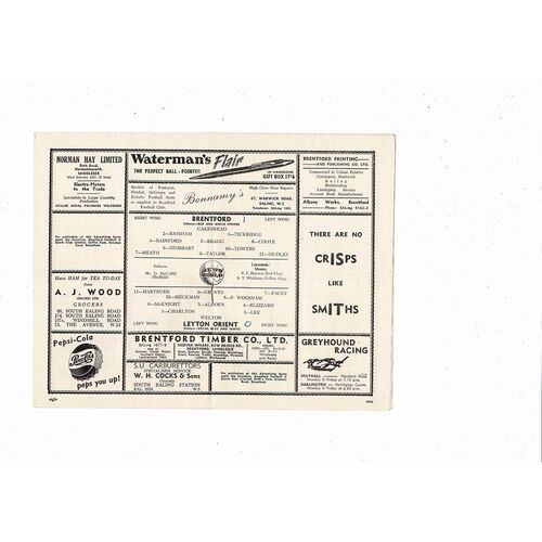 1955/56 Brentford v Leyton Orient Football Programme