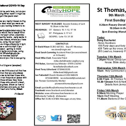 Pew Sheet | The Parish of St Thomas, Exeter