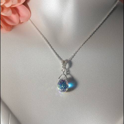 Aurora Borealis Crystal Sphere – Sterling Silver Necklace (15 x 11.5mm)