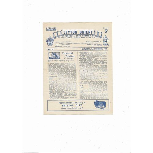 1956/57 Leyton Orient v Bristol City Football Programme