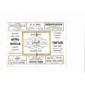 1958/59 Newport County v Accrington Stanley Football Programme