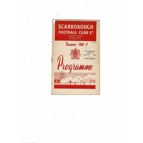 1961/62 Scarborough v North Shields Northern Counties League Cup Programme