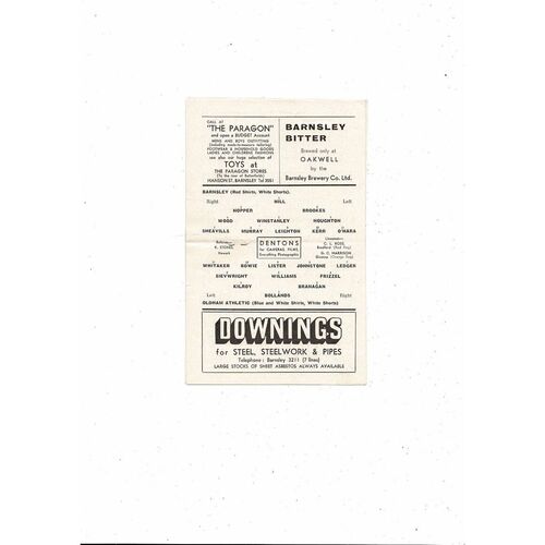 1963/64 Barnsley v Oldham Athletic Football Programme